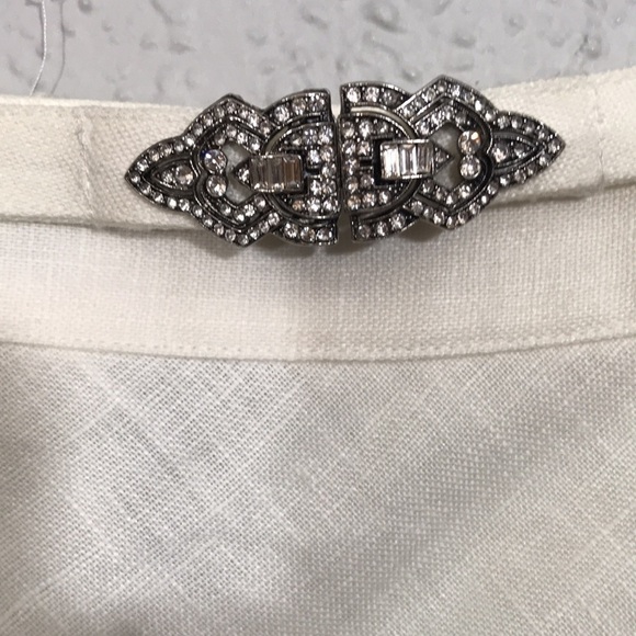 Lauren Ralph Lauren Vintage Off-White A-Line Linen Skirt with Rhinestone Belt - Picture 2 of 9